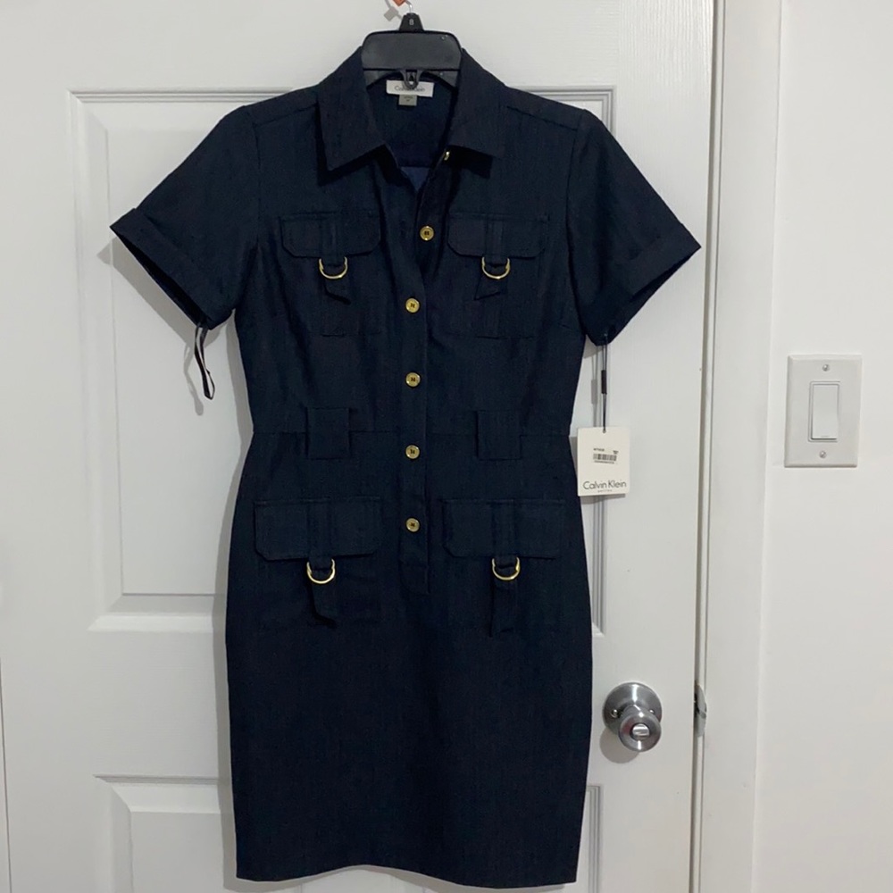 Calvin Klein jeans/denim dress in navy blue.
